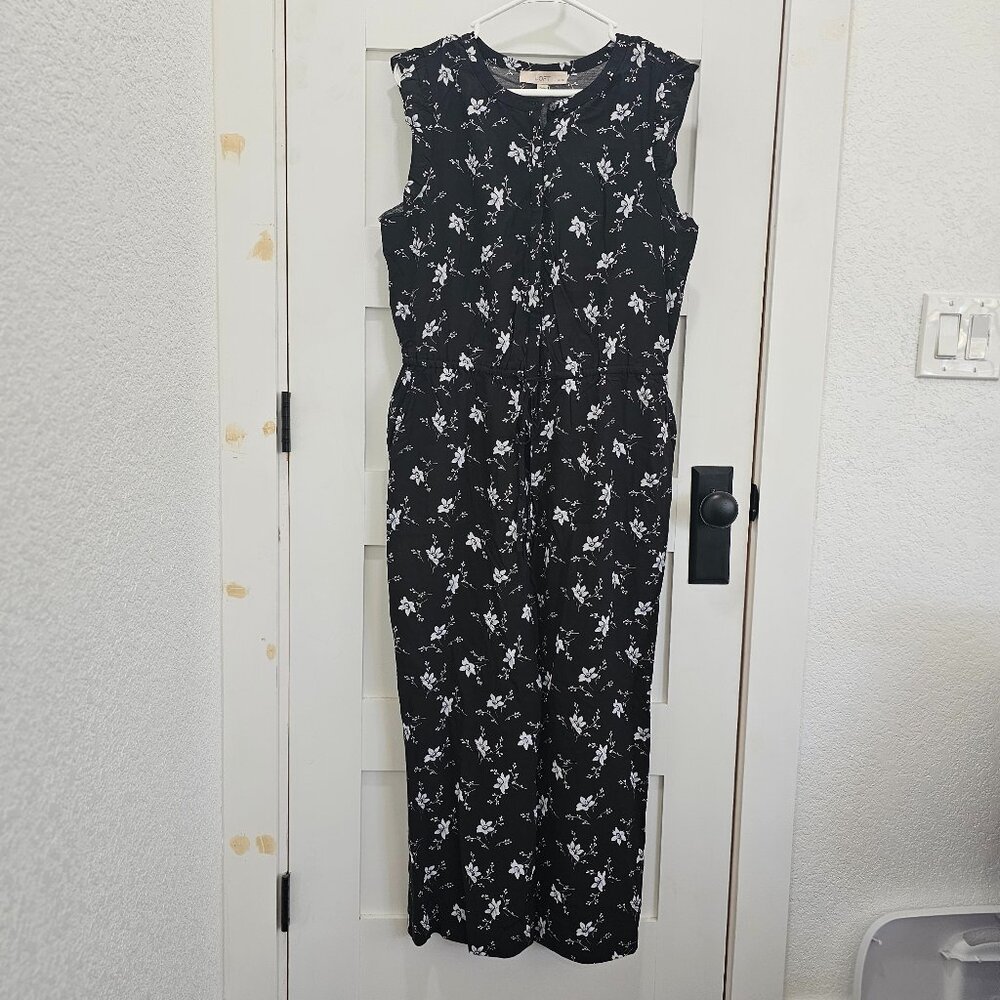 LOFT Black and White Floral Jumpsuit